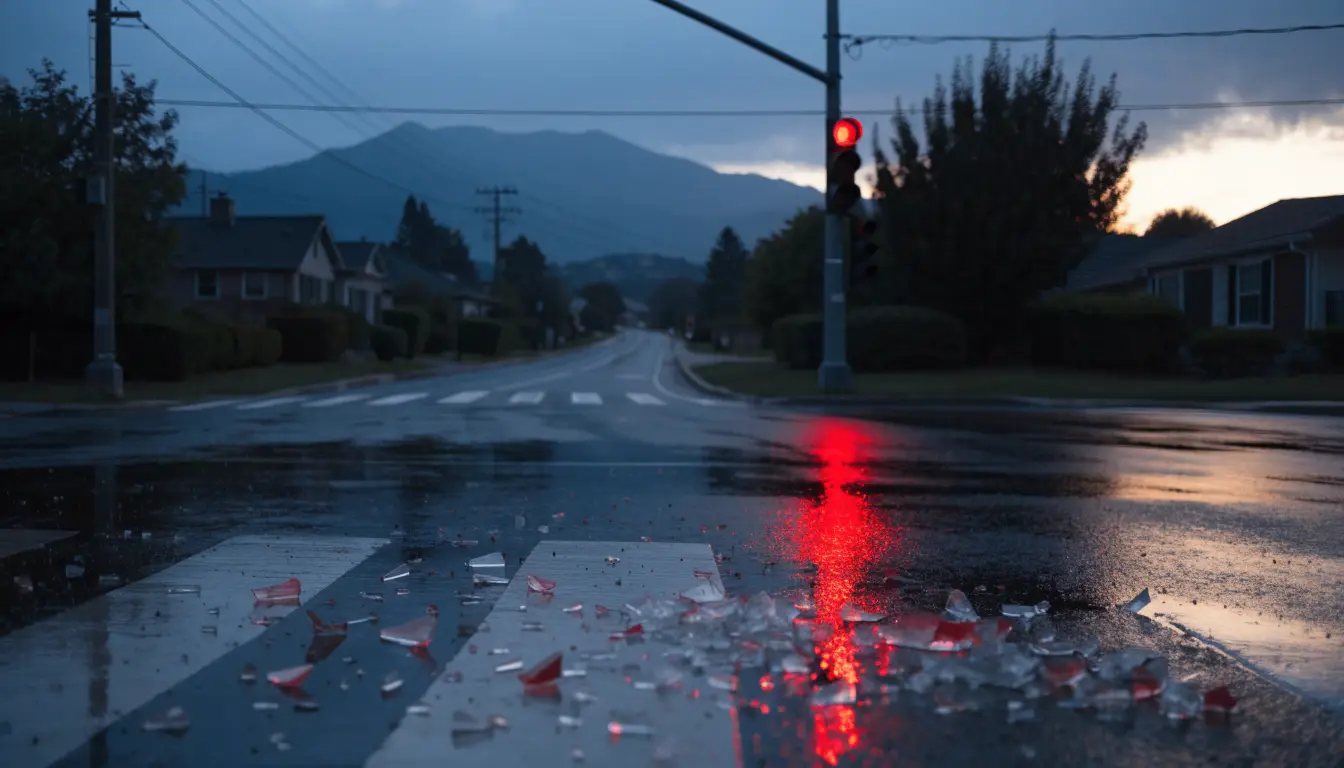 Empty night intersection after a Rancho Cucamonga hit-and-run