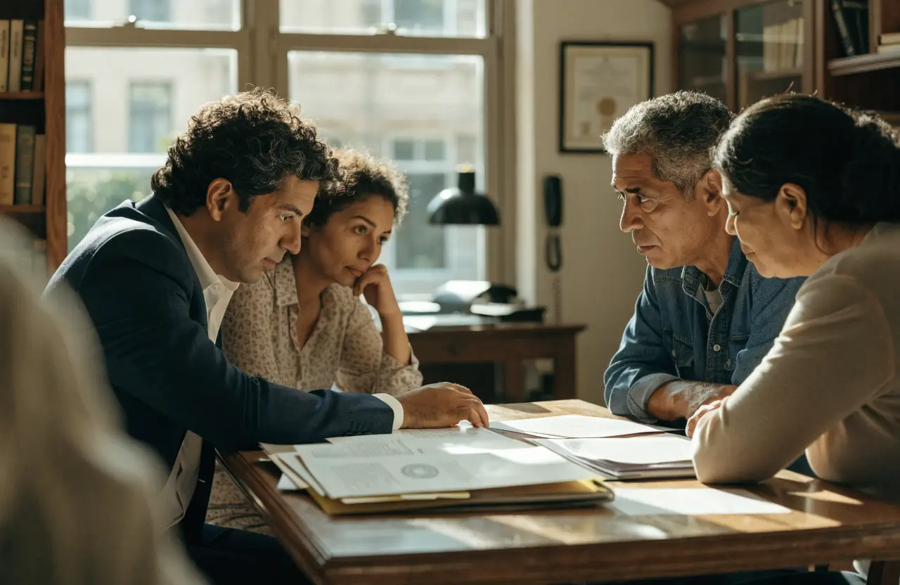 An attorney reviews crash paperwork with an injured client during a free consultation