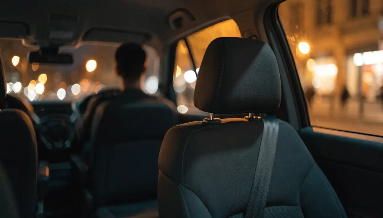 The view from a rideshare back seat at night in Rancho Cucamonga, where injured passengers hold the cleanest claims